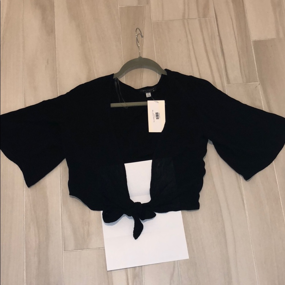Black Tie-Front Women's Top